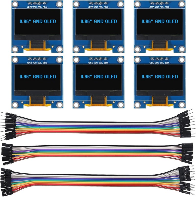 XIITIA 6pcs 0.96 inch OLED IIC I2C Display Module SSD1306 128x64 LCD Screen Driver with 30pin Dupont Cables for Arduino(Blue/GND Screen) - Image 1